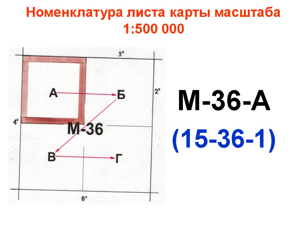 Номенклатура листа карты масштаба 1:500 000 М-36-А (15-36-1)